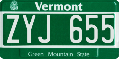 VT license plate ZYJ655