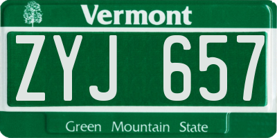 VT license plate ZYJ657