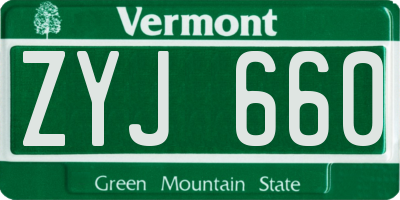 VT license plate ZYJ660