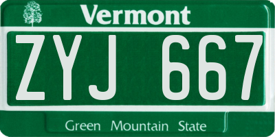 VT license plate ZYJ667