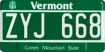 VT license plate ZYJ668
