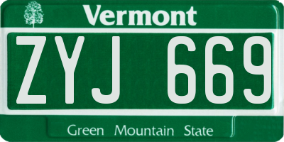 VT license plate ZYJ669