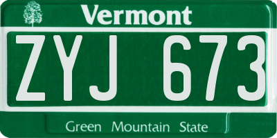 VT license plate ZYJ673