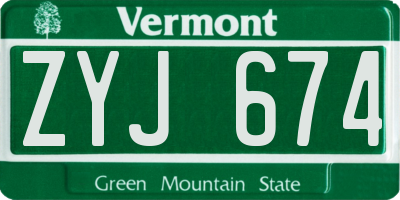 VT license plate ZYJ674