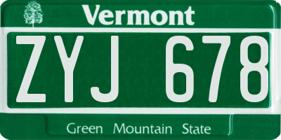 VT license plate ZYJ678