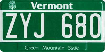 VT license plate ZYJ680