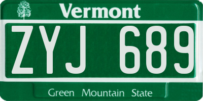 VT license plate ZYJ689