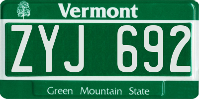 VT license plate ZYJ692