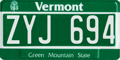 VT license plate ZYJ694