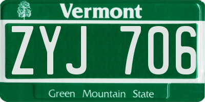 VT license plate ZYJ706