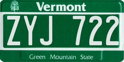 VT license plate ZYJ722