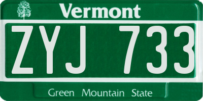 VT license plate ZYJ733