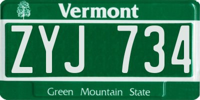 VT license plate ZYJ734