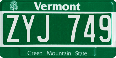 VT license plate ZYJ749