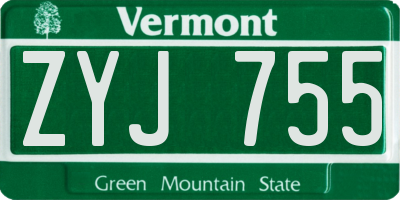 VT license plate ZYJ755