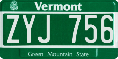 VT license plate ZYJ756