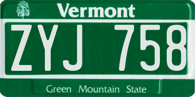 VT license plate ZYJ758