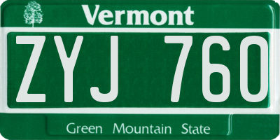 VT license plate ZYJ760