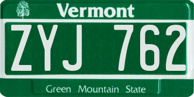 VT license plate ZYJ762
