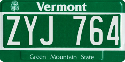 VT license plate ZYJ764