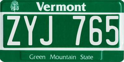 VT license plate ZYJ765