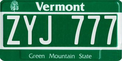 VT license plate ZYJ777