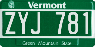VT license plate ZYJ781