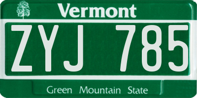 VT license plate ZYJ785