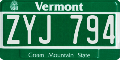 VT license plate ZYJ794