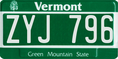 VT license plate ZYJ796