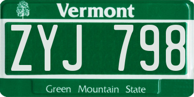 VT license plate ZYJ798