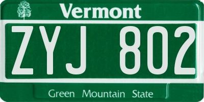 VT license plate ZYJ802