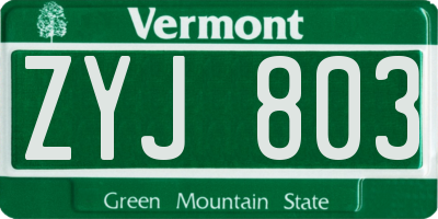 VT license plate ZYJ803