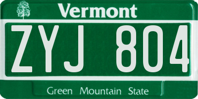 VT license plate ZYJ804