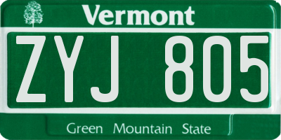 VT license plate ZYJ805