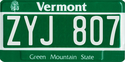 VT license plate ZYJ807