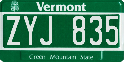VT license plate ZYJ835