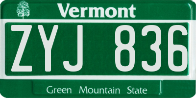 VT license plate ZYJ836