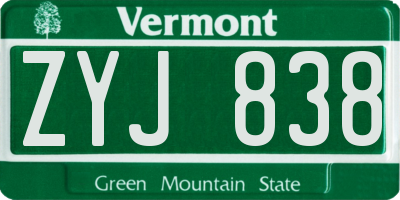 VT license plate ZYJ838