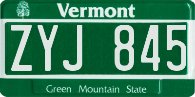 VT license plate ZYJ845