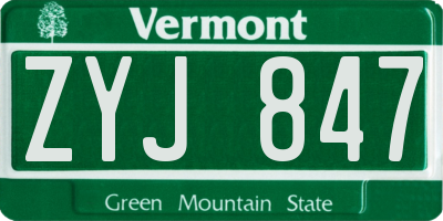 VT license plate ZYJ847
