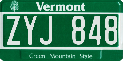 VT license plate ZYJ848