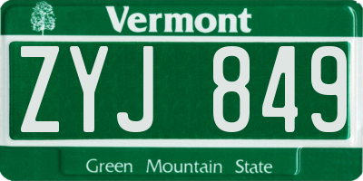 VT license plate ZYJ849
