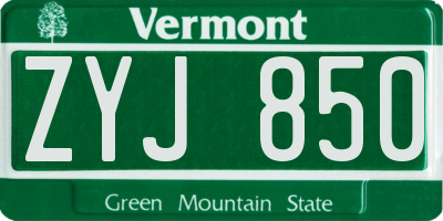 VT license plate ZYJ850