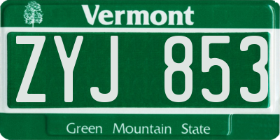 VT license plate ZYJ853