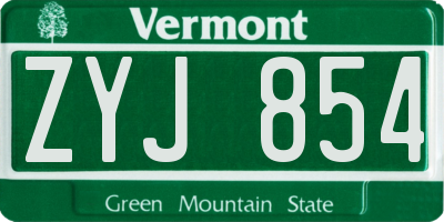 VT license plate ZYJ854