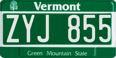 VT license plate ZYJ855