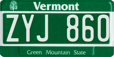 VT license plate ZYJ860