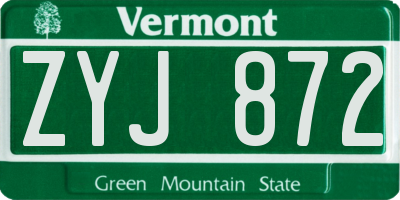 VT license plate ZYJ872