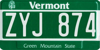 VT license plate ZYJ874